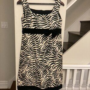 Vintage Zebra Striped Minidress with Velvet Trim and Bow